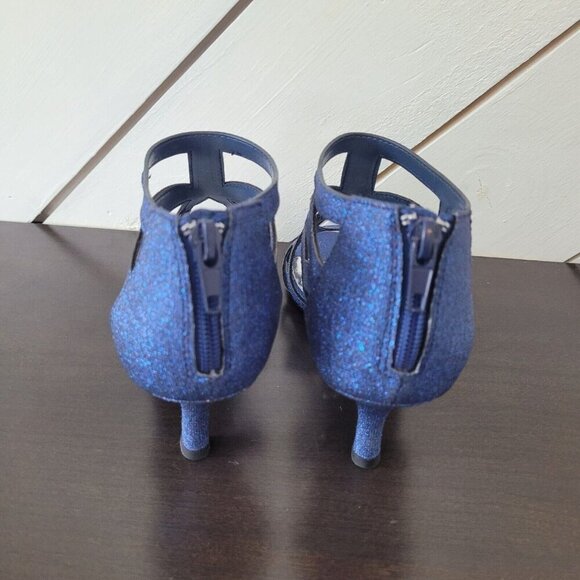 NEW Easy Street Flattery Women's 9 Navy Glitter Strappy Heels - Picture 5 of 11